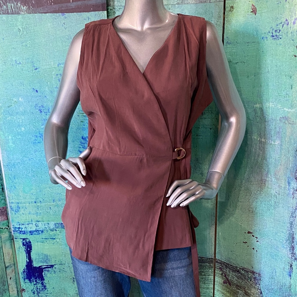 AND Truffle Brown Sleeveless Wrap Top